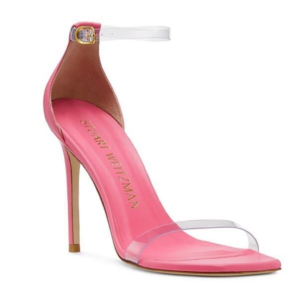 Stuart Weitzman Nudistcurve 100 Strap Sandal Pink Stiletto Heels Size 8.5 - Picture 1 of 12